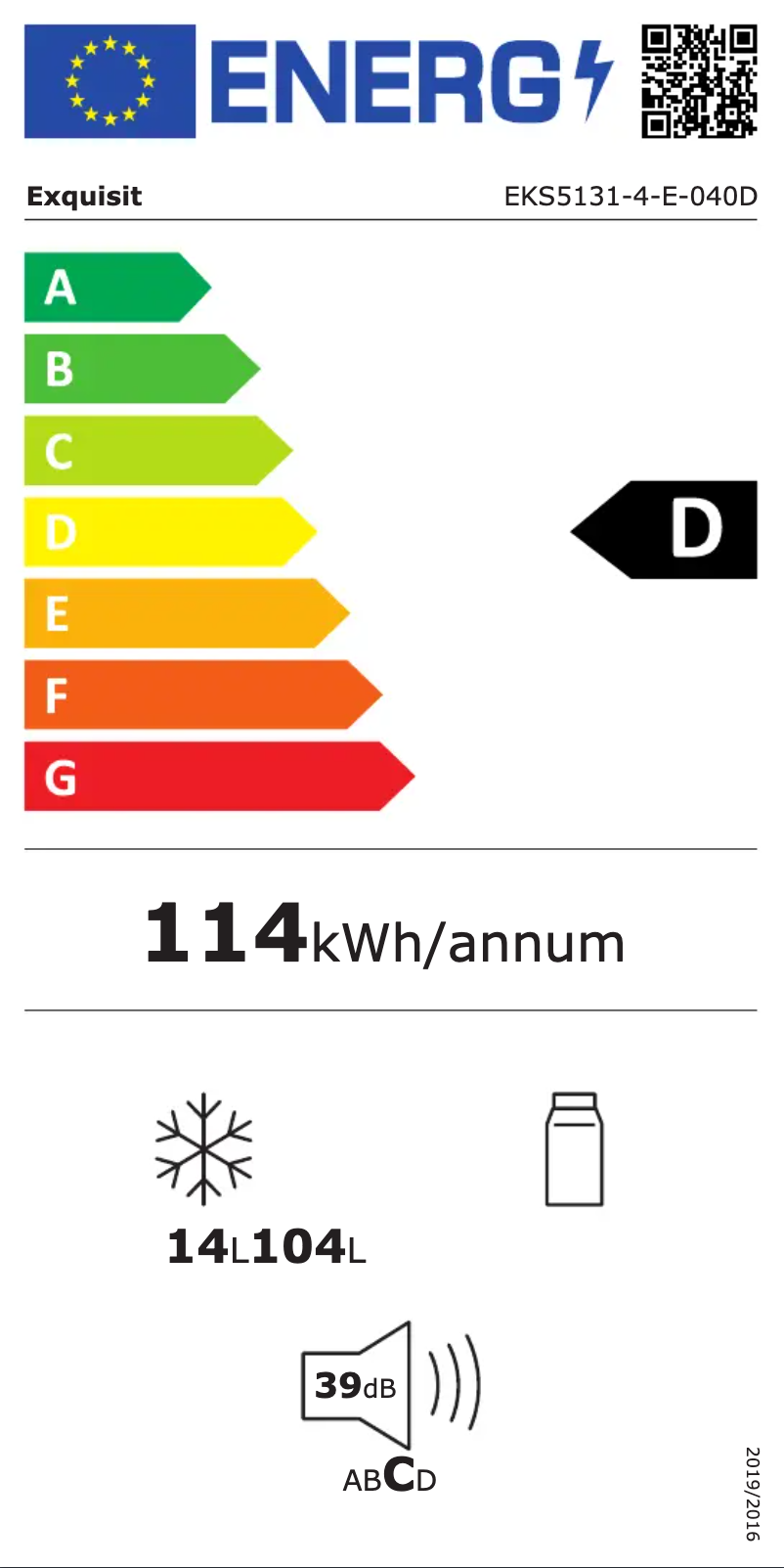 Page 1 de la notice Label énergétique Exquisit EKS5131-4-E-040D