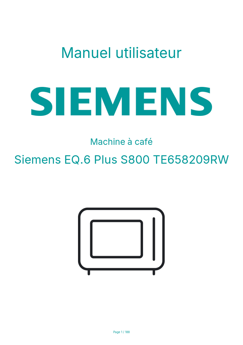 Page n°1 - Manuel utilisateur Siemens EQ.6 Plus S800 TE658209RW