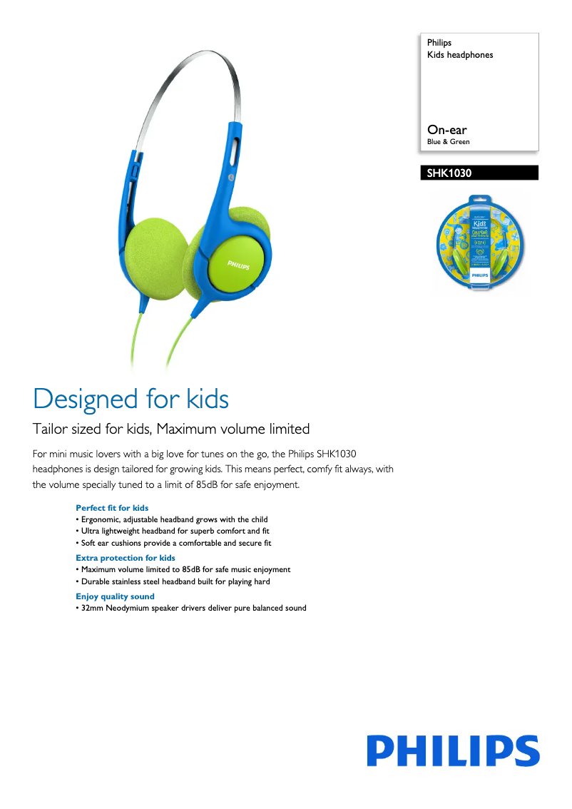Page 1 de la notice Fiche technique Philips SHK1030