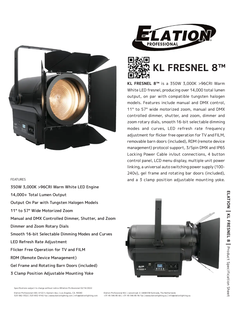 Page n°1 - Fiche technique Elation KL Fresnel 8