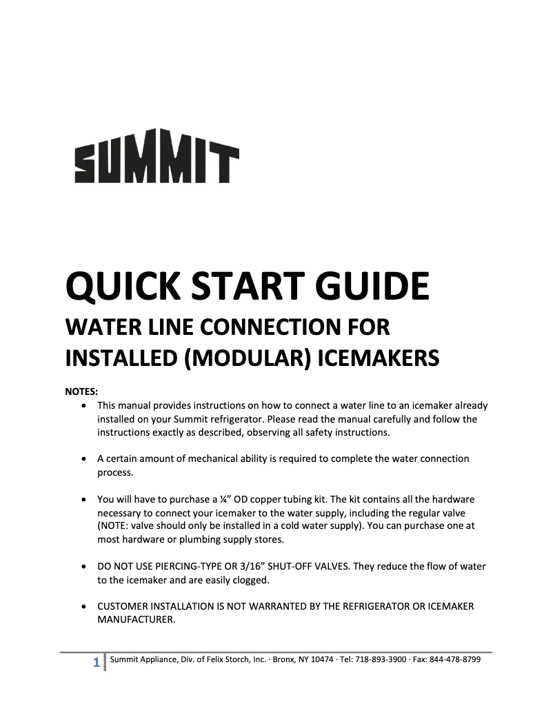 Page 1 de la notice Guide de démarrage rapide Summit SPFF51OSCSSHVIM