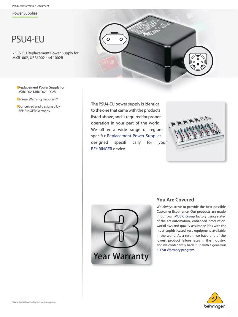 Page 1 de la notice Manuel utilisateur Behringer PSU4-EU