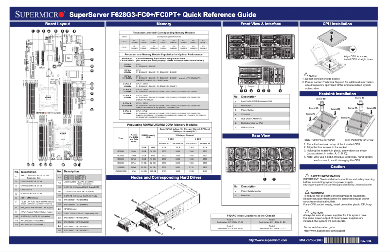 Page 1 de la notice Guide de démarrage rapide Supermicro SuperServer F628G3-FC0PT+
