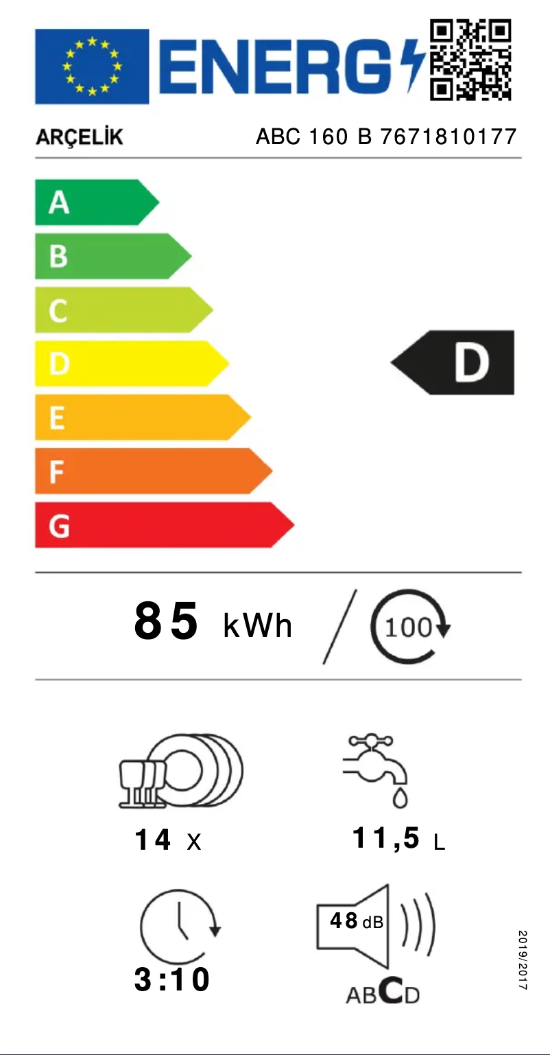 Page n°1 - Label énergétique Arçelik ABC 160 B
