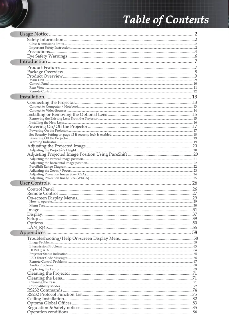 Page n°1 - Manuel utilisateur Optoma EX785