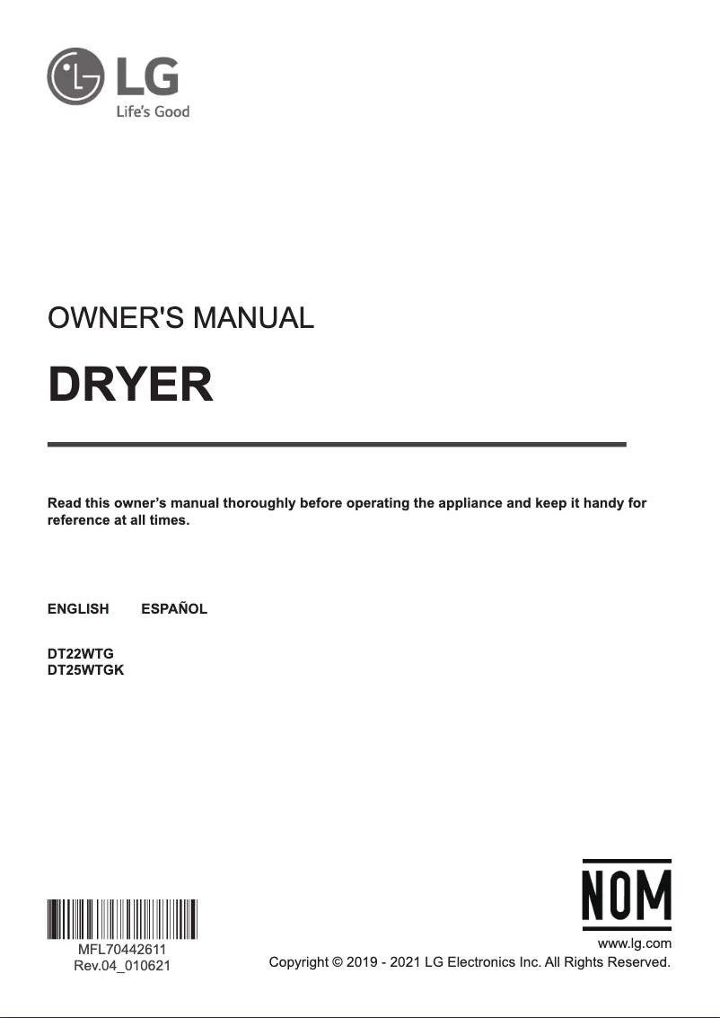 Page 1 de la notice Manuel utilisateur LG DT25WTGK
