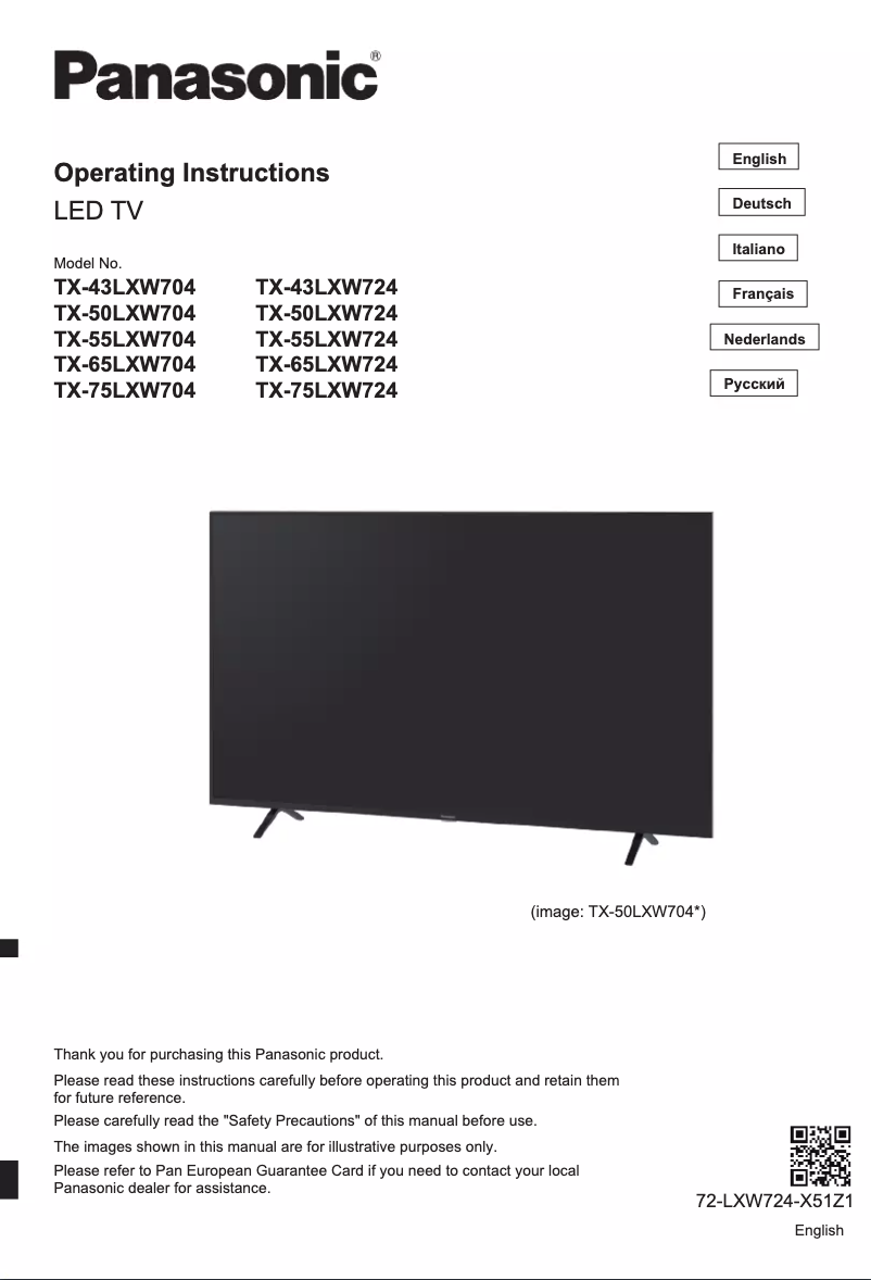 Page 1 de la notice Manuel utilisateur Panasonic TX-43LXW724