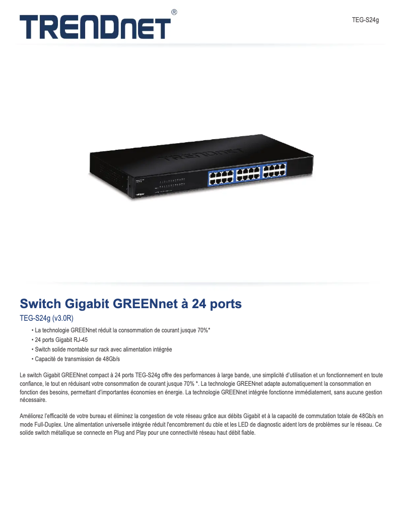 Page n°1 - Fiche technique TRENDnet TEG-S24g