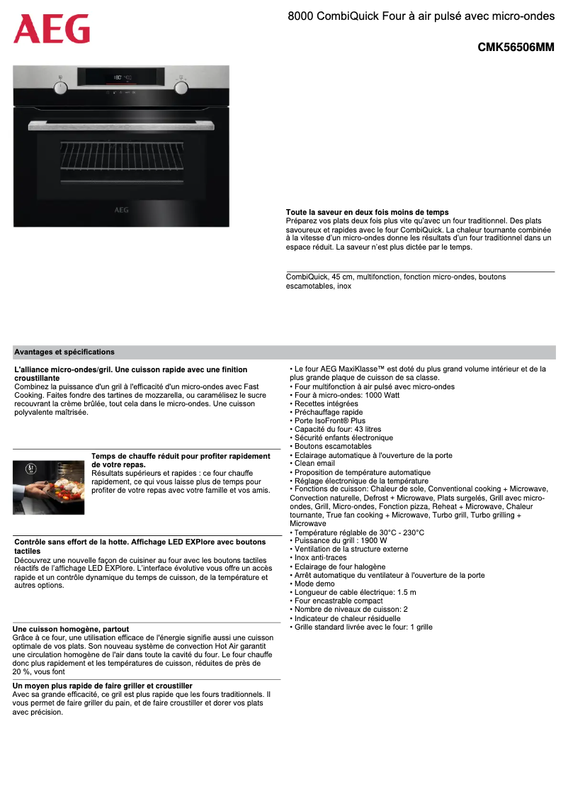 Page 1 de la notice Fiche technique AEG CMK56506MM