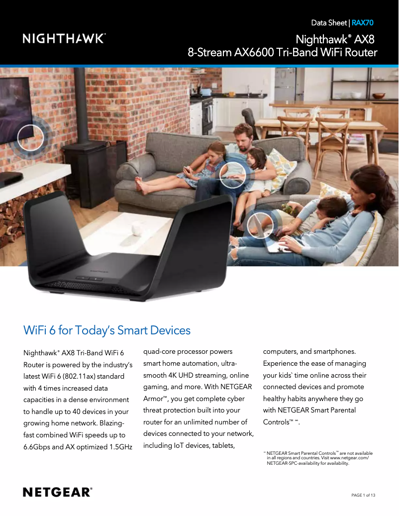 Page 1 de la notice Fiche technique Netgear Nighthawk RAX70