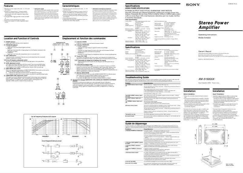 Page 1 de la notice Manuel utilisateur Sony XM-5150GSX
