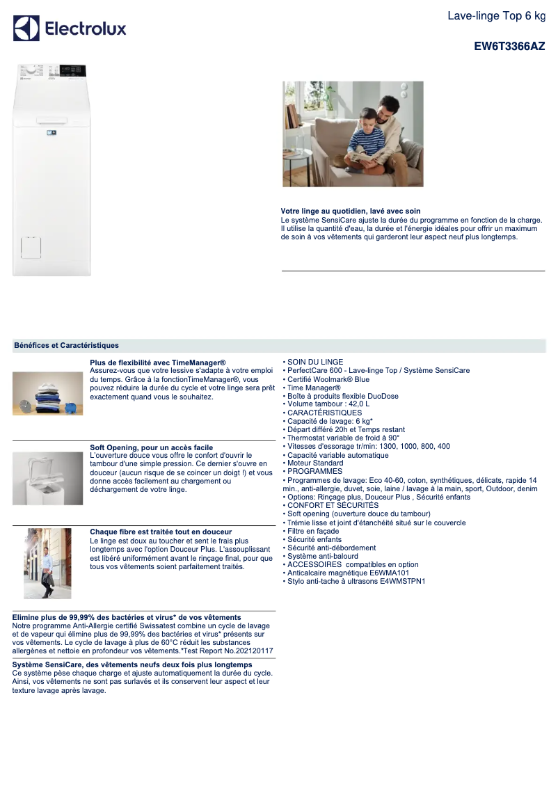 Image de la première page du manuel de l'appareil EW6T3366AZ