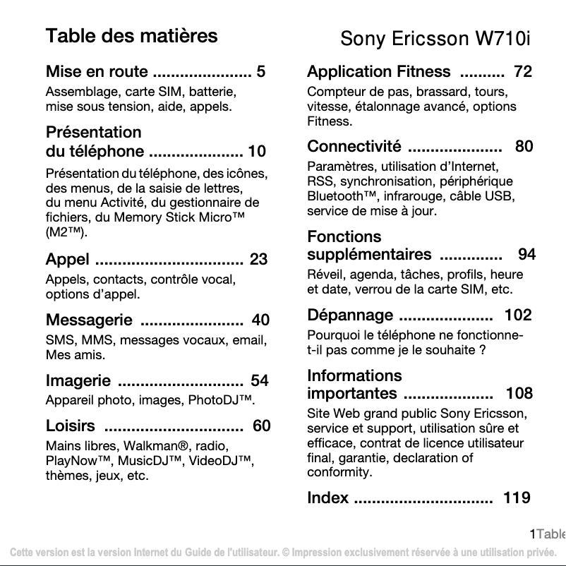 Page n°1 - Manuel utilisateur Sony Ericsson W710i