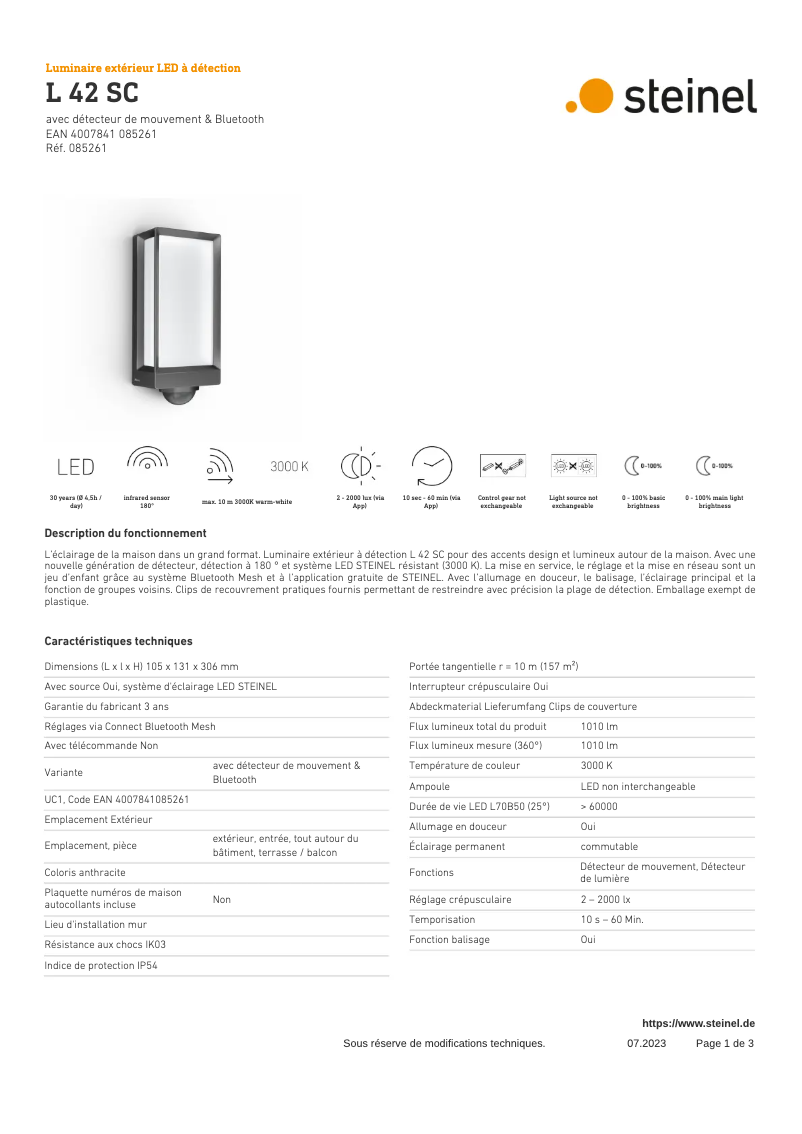 Page n°1 - Fiche technique Steinel L 42 SC