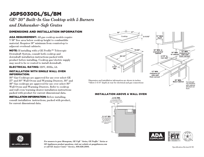 Page n°1 - Fiche technique GE JGP5030DLBB