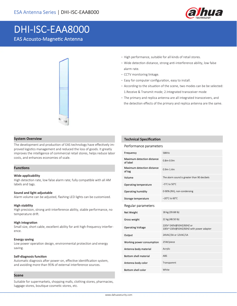 Page 1 de la notice Fiche technique Dahua Technology ISC-EAA8000-P