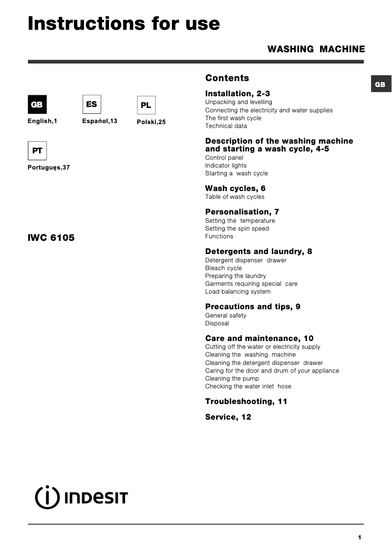 Image de la première page du manuel de l'appareil Maxi IWC 6105 (EU)