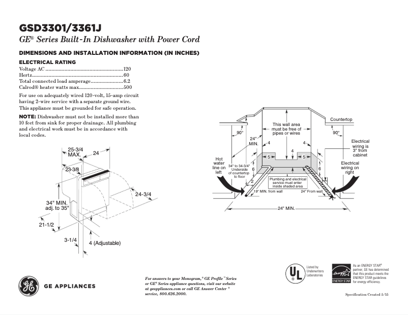 Page n°1 - Fiche technique GE GSD3361JSS