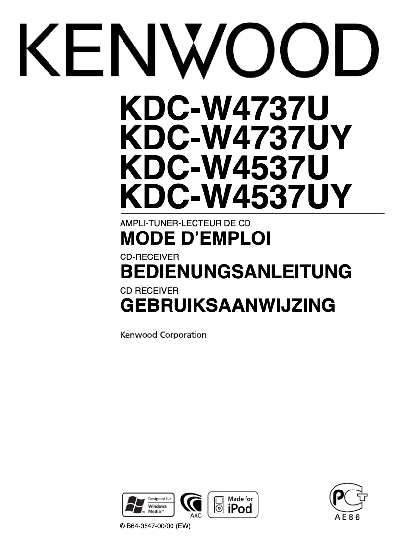 Page n°1 - Manuel utilisateur Kenwood KDC-W4537U