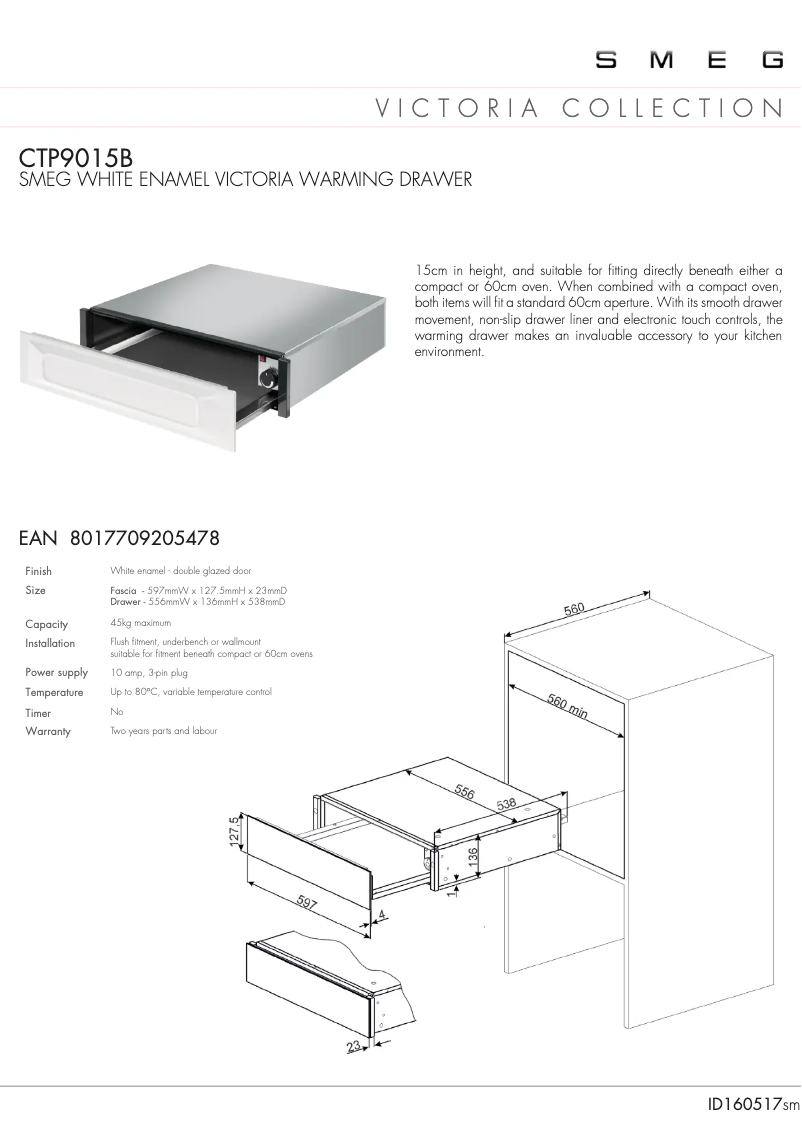 Page 1 de la notice Fiche technique Smeg CTP9015B
