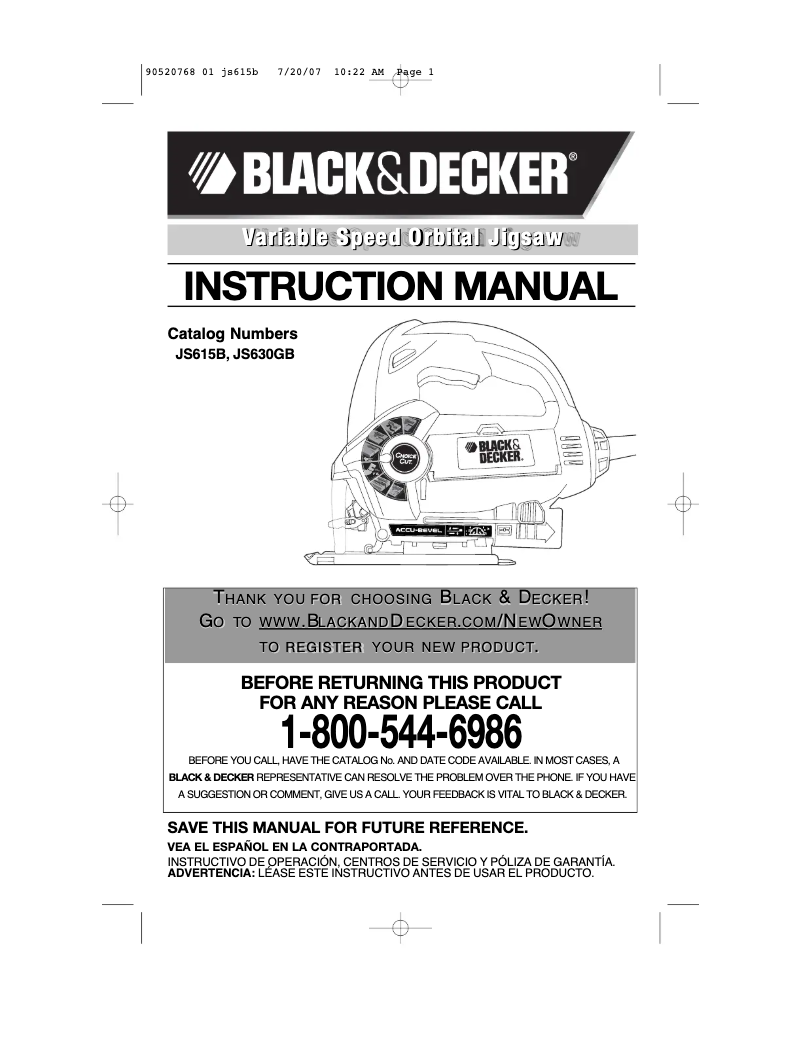Page 1 de la notice Manuel utilisateur Black & Decker JS615B