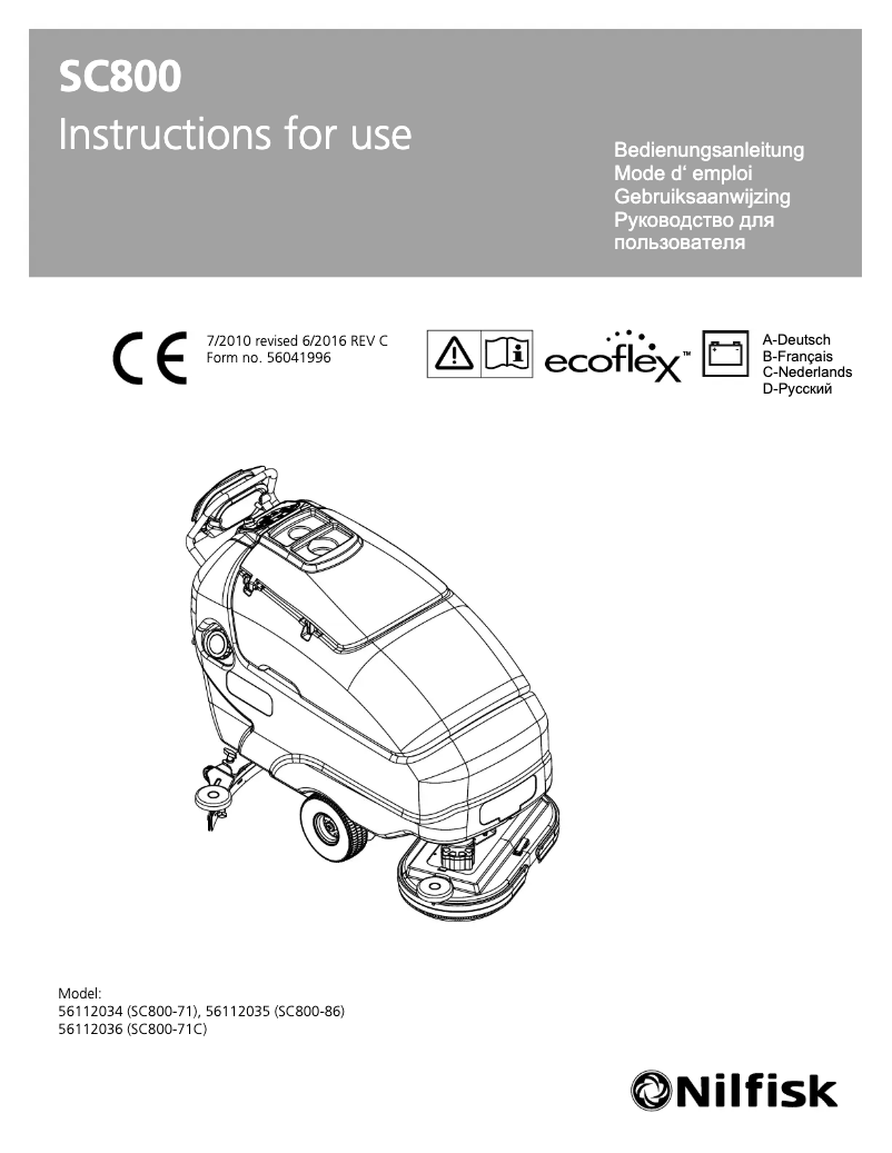 Page 1 de la notice Manuel utilisateur Nilfisk SC800