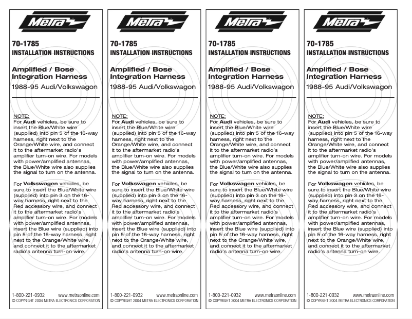 Page n°1 - Guide d'installation Metra 70-1785