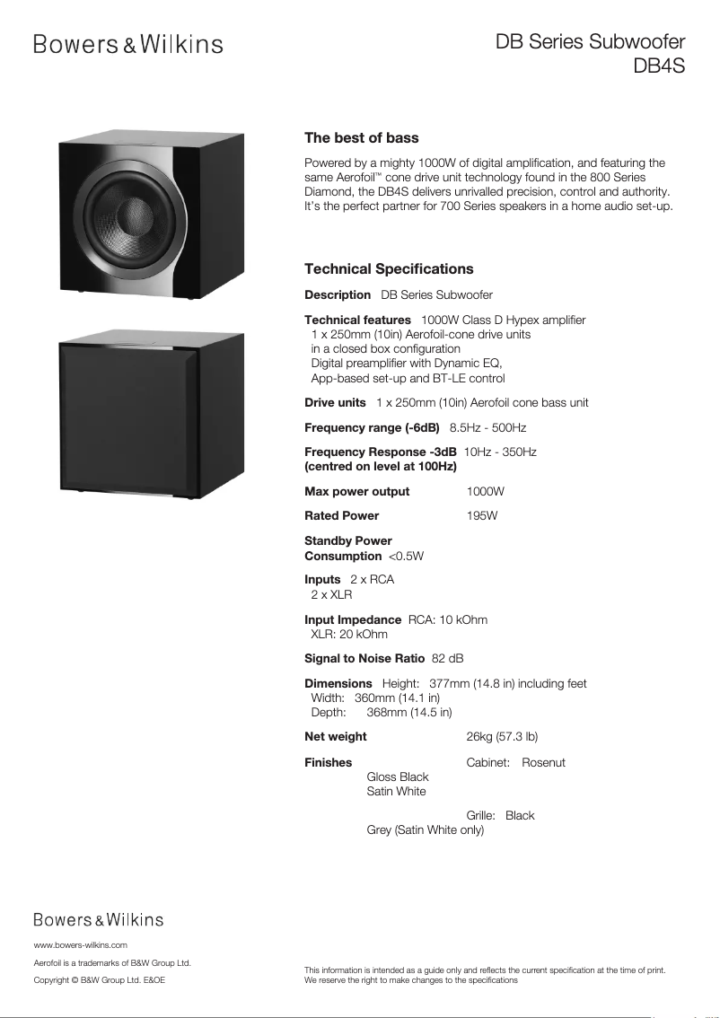 Página 1 del manual Ficha técnica Bowers & Wilkins DB4S