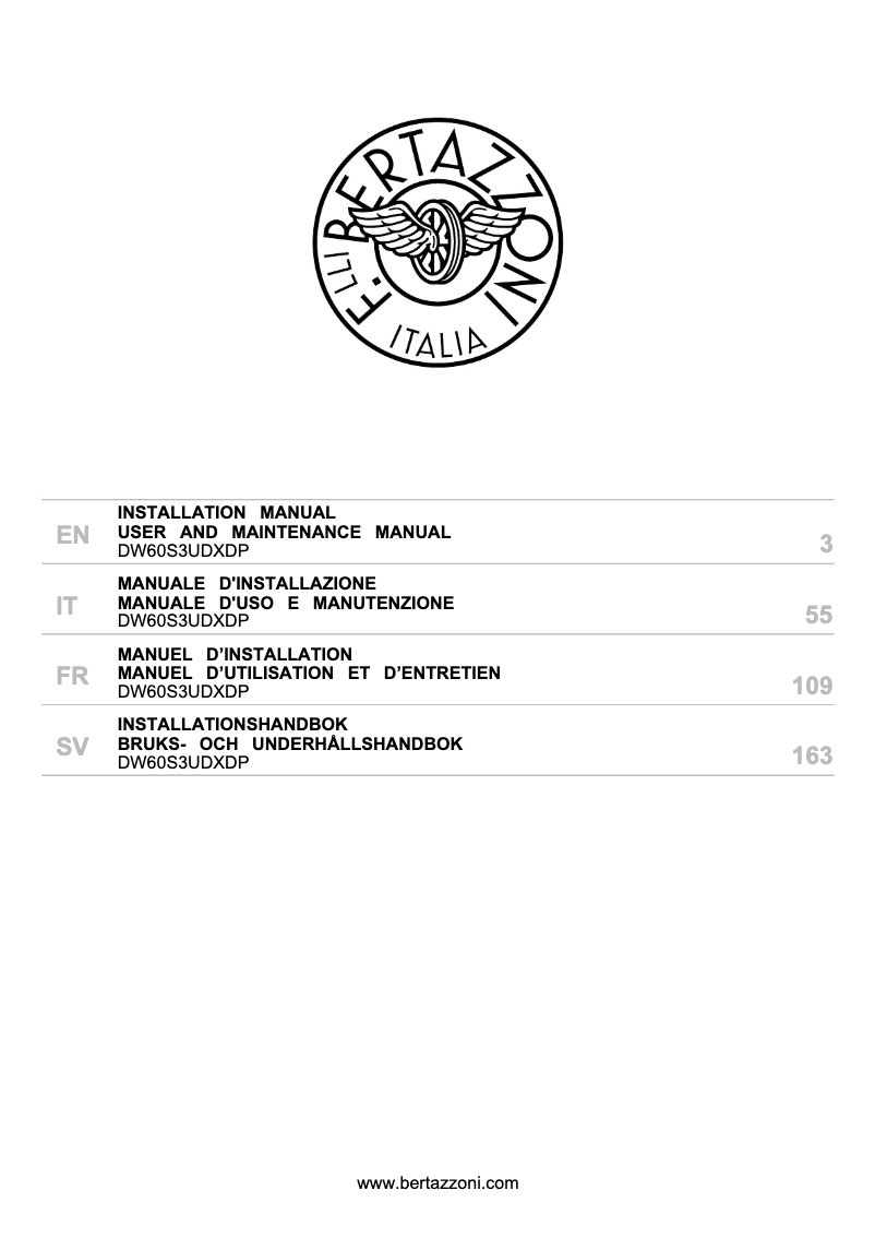 Page 1 de la notice Manuel utilisateur Bertazzoni DW60S3UDXDP