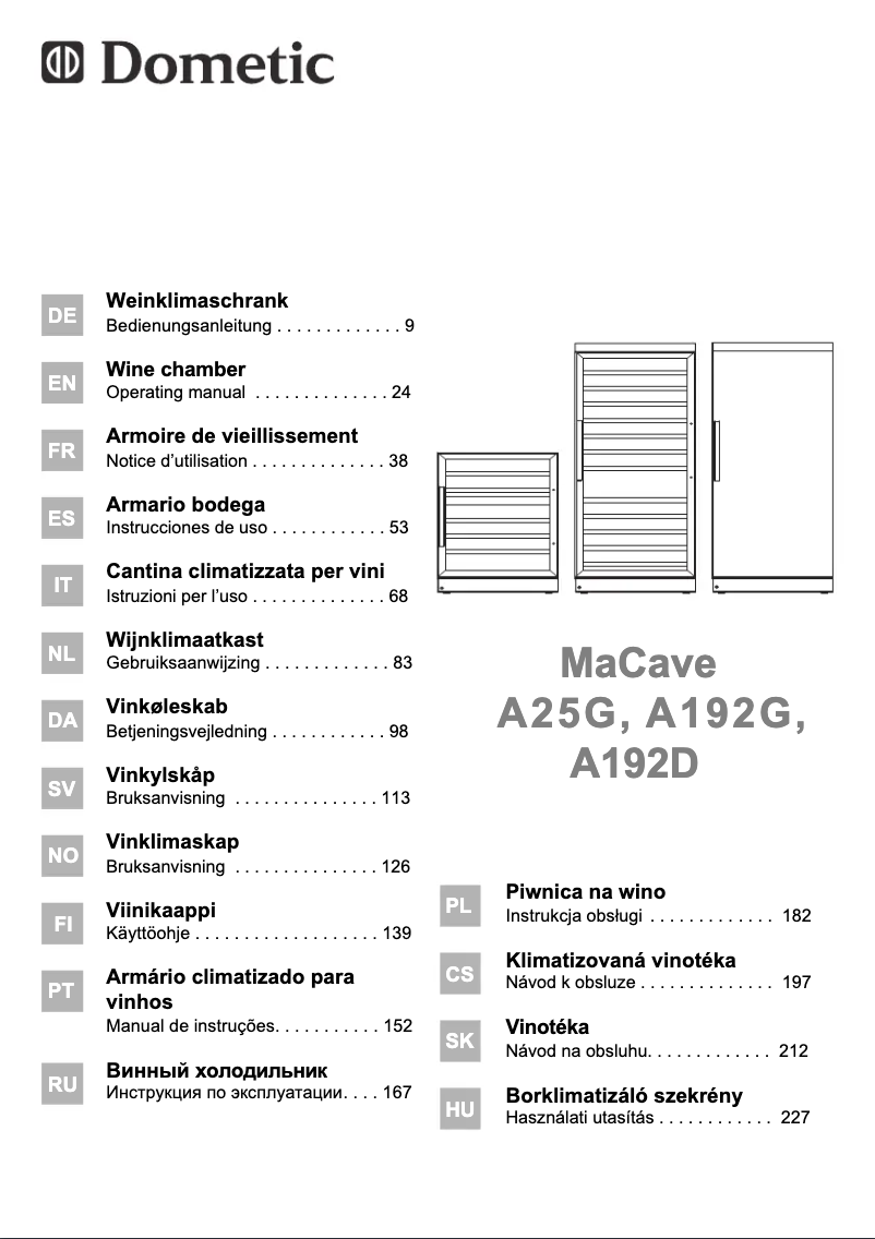 Page 1 de la notice Manuel utilisateur Dometic MaCave A192D