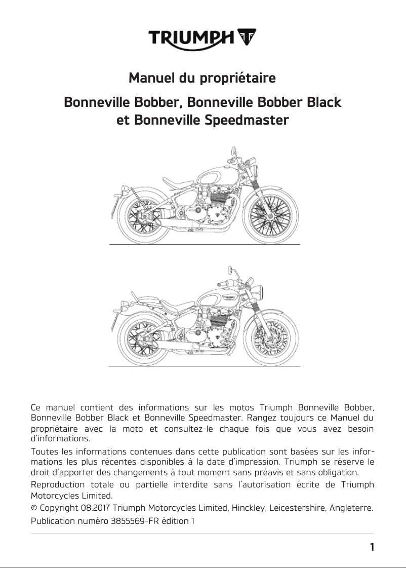 Page 1 de la notice Manuel utilisateur Triumph Bonneville Bobber