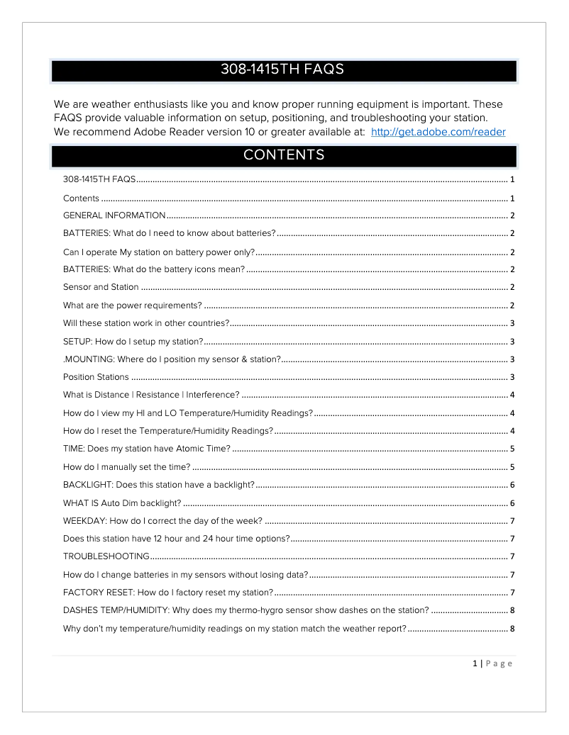 Page n°1 - FAQ La Crosse Technology 308-1415TH