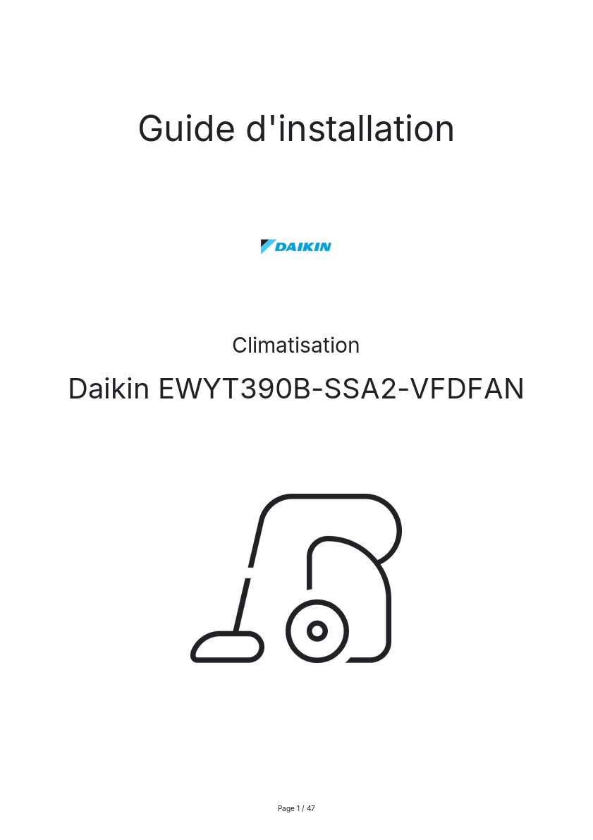 Page n°1 - Guide d'installation Daikin EWYT390B-SSA2-VFDFAN
