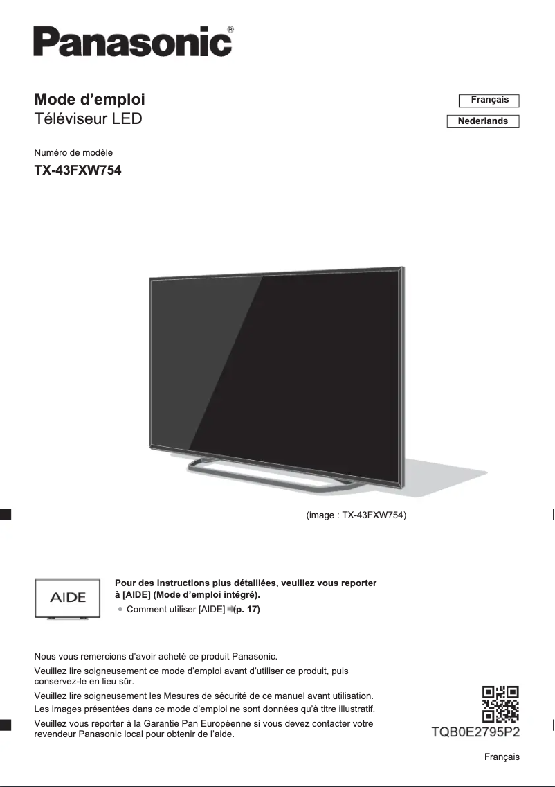 Image de la première page du manuel de l'appareil Viera TX-43FXW754