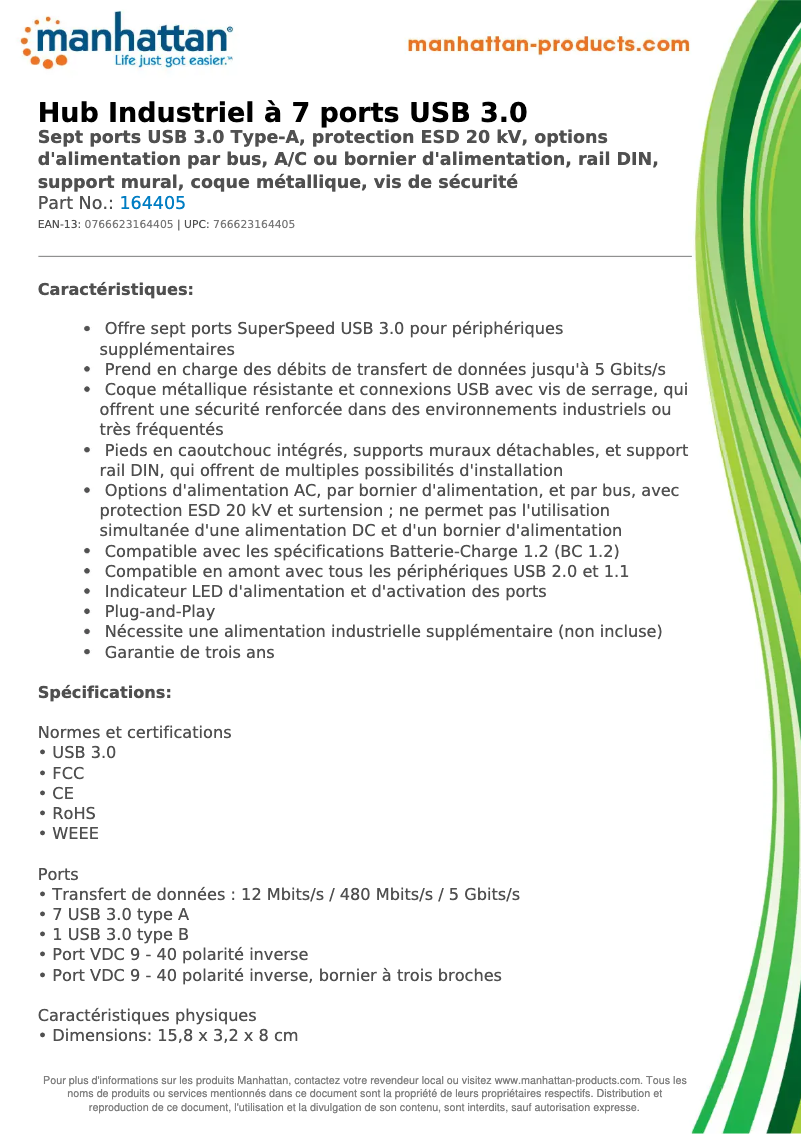 Page 1 de la notice Fiche technique Manhattan 164405