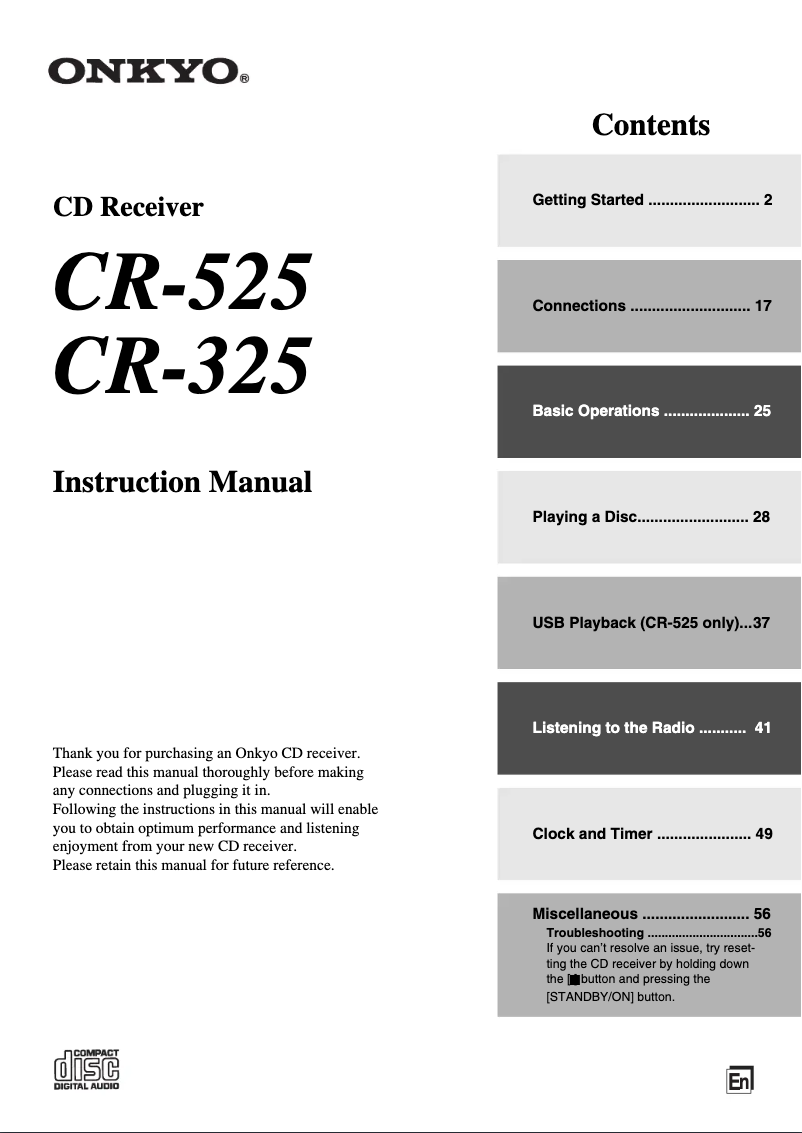 Page 1 de la notice Manuel utilisateur Onkyo CS-325B