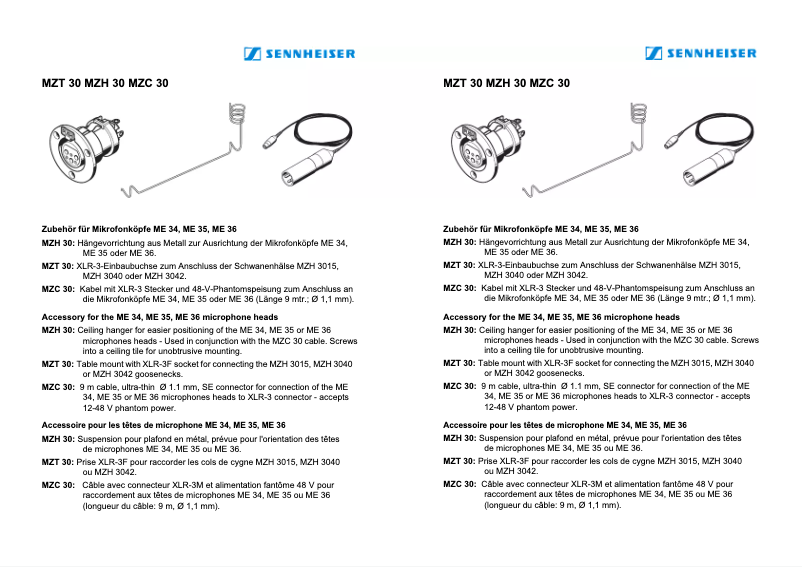 Page 1 de la notice Manuel utilisateur Sennheiser MZH 30
