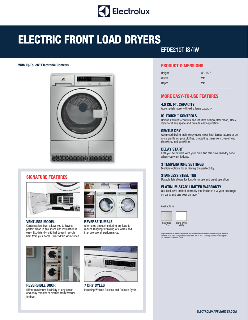 Page n°1 - Fiche technique Electrolux EFDE210TI