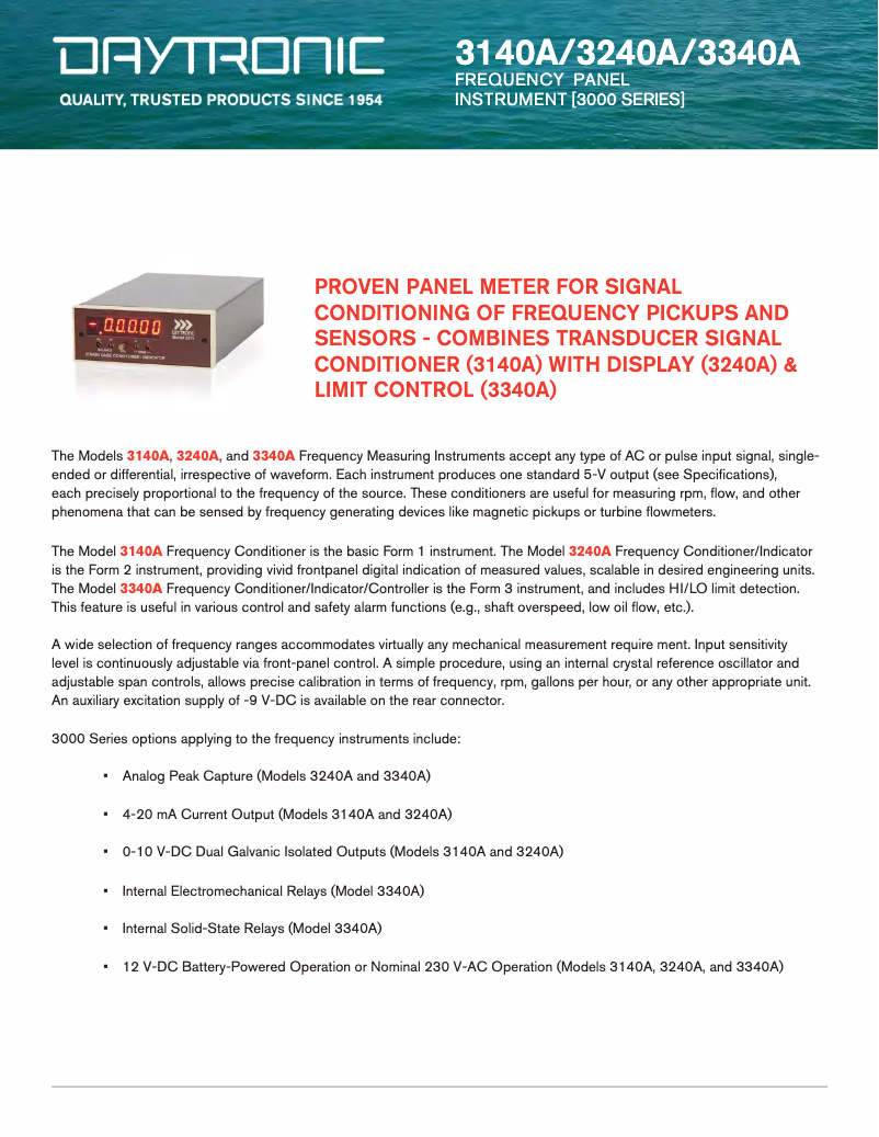 Page 1 de la notice Fiche technique Daytronic 3340AC