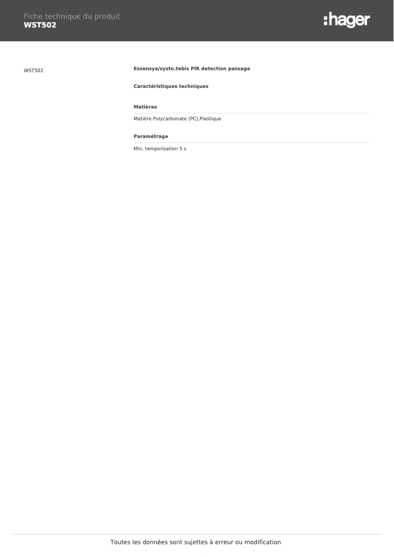 Image de la première page du manuel de l'appareil WST502