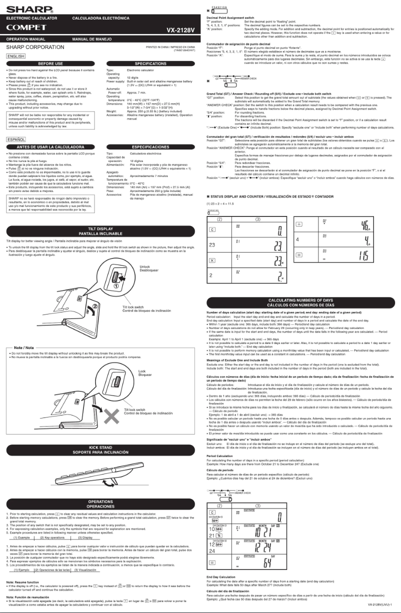 Page 1 de la notice Manuel utilisateur Sharp VX-2128V