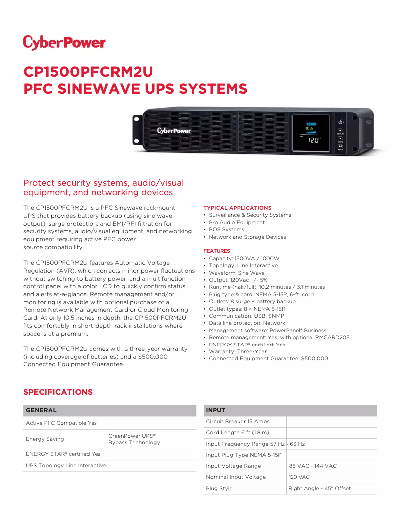 Page n°1 - Fiche technique CyberPower CP1500PFCRM2U
