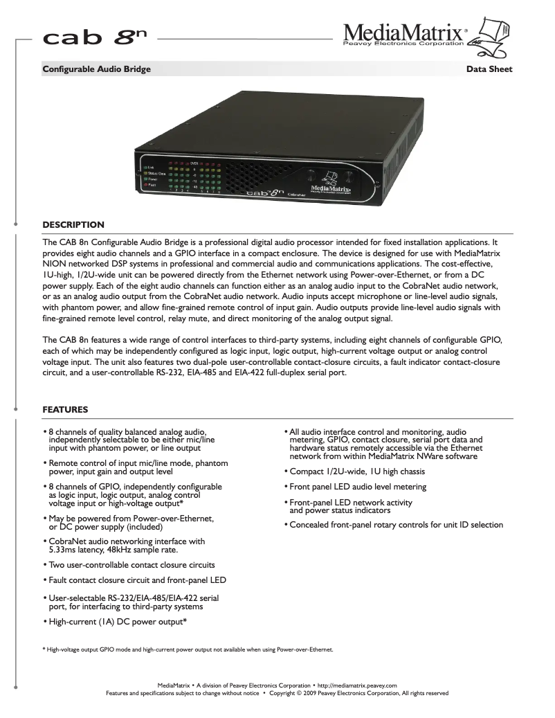 Page n°1 - Fiche technique MediaMatrix CAB 8n