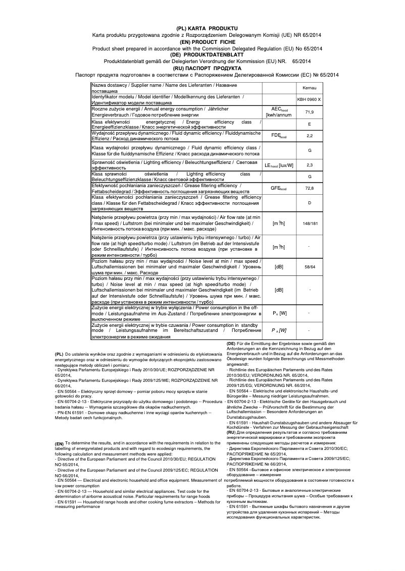 Page 1 de la notice Fiche technique Kernau KBH 0960 X