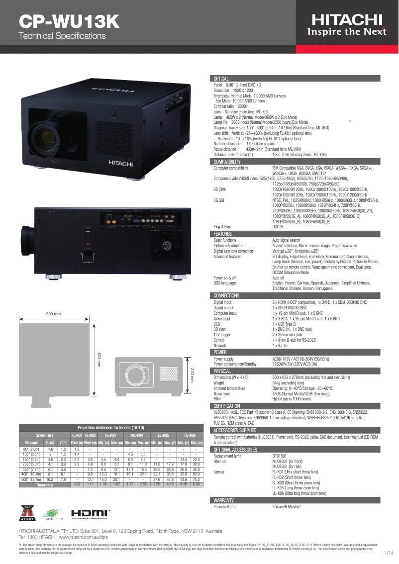 Image de la première page du manuel de l'appareil CP-WU13K