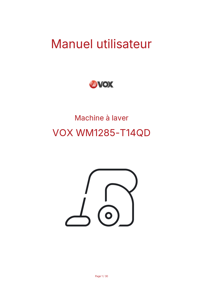 Page n°1 - Manuel utilisateur VOX WM1285-T14QD
