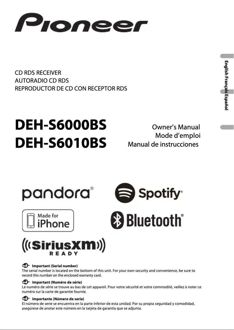 Page n°1 - Manuel utilisateur Pioneer DEH-S6000BS