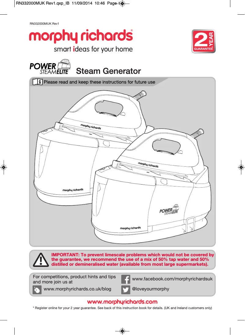 Page 1 de la notice Manuel utilisateur Morphy Richards Power Steam Elite 332000