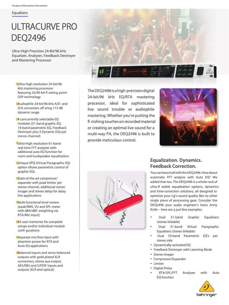 Page 1 of the manual Technical Sheet Behringer Ultracurve Pro DEQ2496