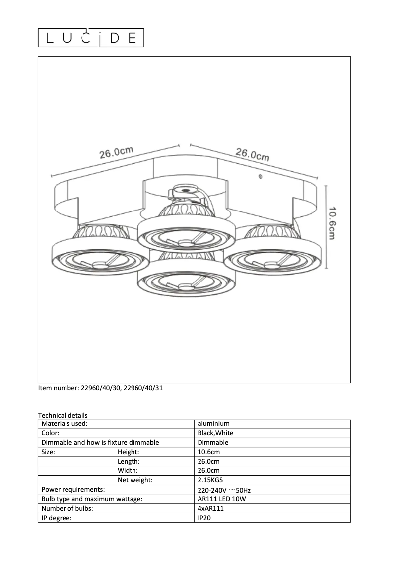 Page n°1 - Manuel utilisateur Lucide Versum ar111 22960/40/31